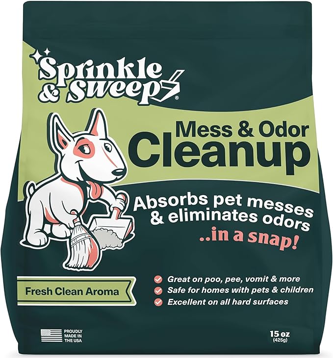 Sprinkle & Sweep: Pet Mess & Odor Cleanup - 15oz Bag - Dog Accident & Mess Clumping Powder, Remove Pee-Poop-Vomit from Hard Surfaces, Ultra-Absorbent