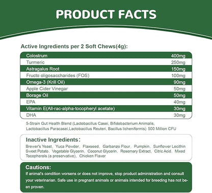 Dog Allergy Chews, Dog Allergy Relief Chews Coat Supplement for Itchy Skin, Probiotics for Dogs with Colostrum Omega-3 Immune Supplement-120ct