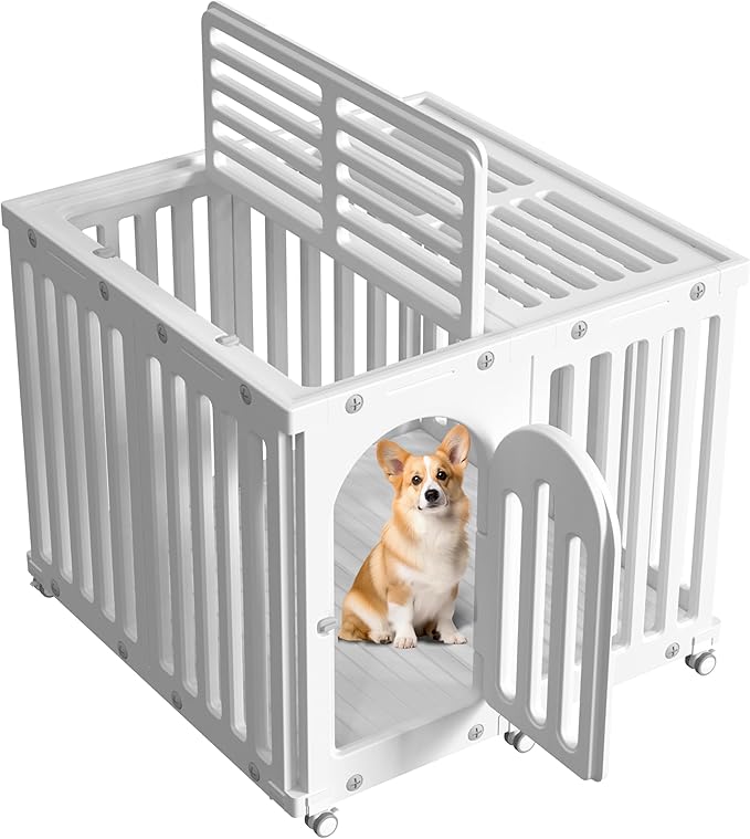 Dog Playpen with Door & Cover Top, Fence Panel Puppy Playpen, Room Dog Crate, Pet Playpen for Small & Medium Dogs, Puppy Play Pen for Indoors & Outdoor (35" L x 35" W x 30" H)