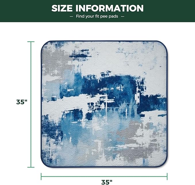 FXW Washable Pee Pads for Dogs, Leak-Proof & Non-Slip, Specifically Designed for Potty Training, 35" Square, Tie-Dye Blue, 2 Packs
