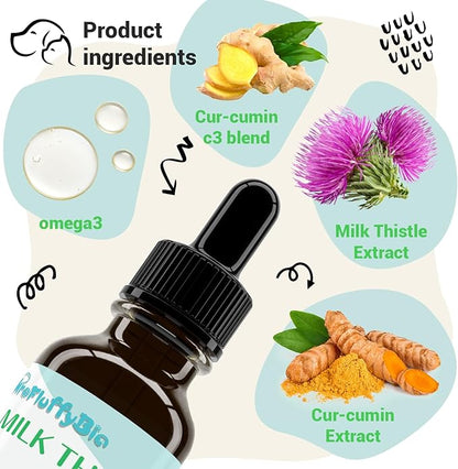 Milk Thistle for Dogs - Liver & Kidney Support, Natural Detox & Hepatic Health, with Wild Alaskan Salmon Oil & Curcumin, Omega 3 and Silymarins - Veterinarian-Formulated Herbal Supplement 2 Oz