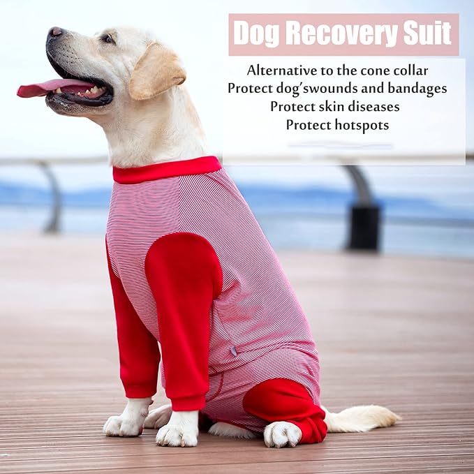 Yeapeeto Dog Onesie Surgery Recovery Suit for Large Medium Bodysuit Dogs Pajamas PJS Full Body for Shedding, Prevent Licking, Wound Protection, Cone Alternative (4X-Large (Pack of 1), Red)