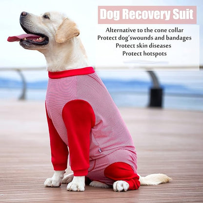 Yeapeeto Dog Onesie Surgery Recovery Suit for Large Medium Bodysuit Dogs Pajamas PJS Full Body for Shedding, Prevent Licking, Wound Protection, Cone Alternative (4X-Large (Pack of 1), Red)