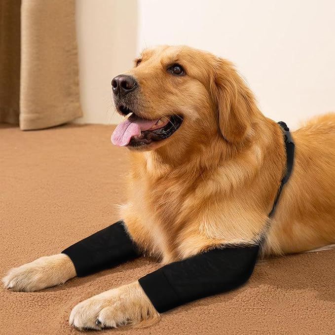 Dog Recovery Suit for Front Legs, Dog Recovery Sleeves After Surgery with Elastic Band, Soft Protective Elbow Braces for Medium Large Dogs, Cone Collar Alternative to Stop Licking Leg Wounds,Black,L