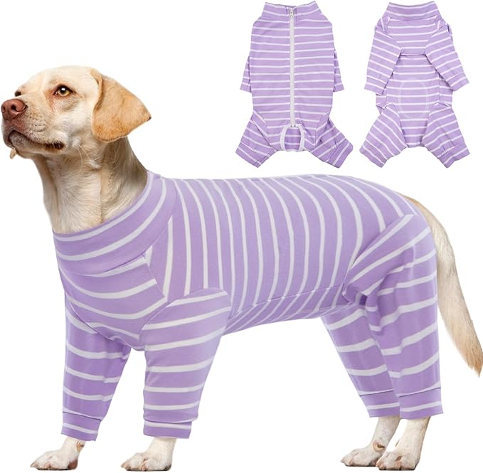 Kuoser Recovery Suit for Large Dogs After Surgery, Long Sleeve Dog Surgery Recovery Suit, Dog Onesie for Abdominal Wounds Skin Disease, Purple XL