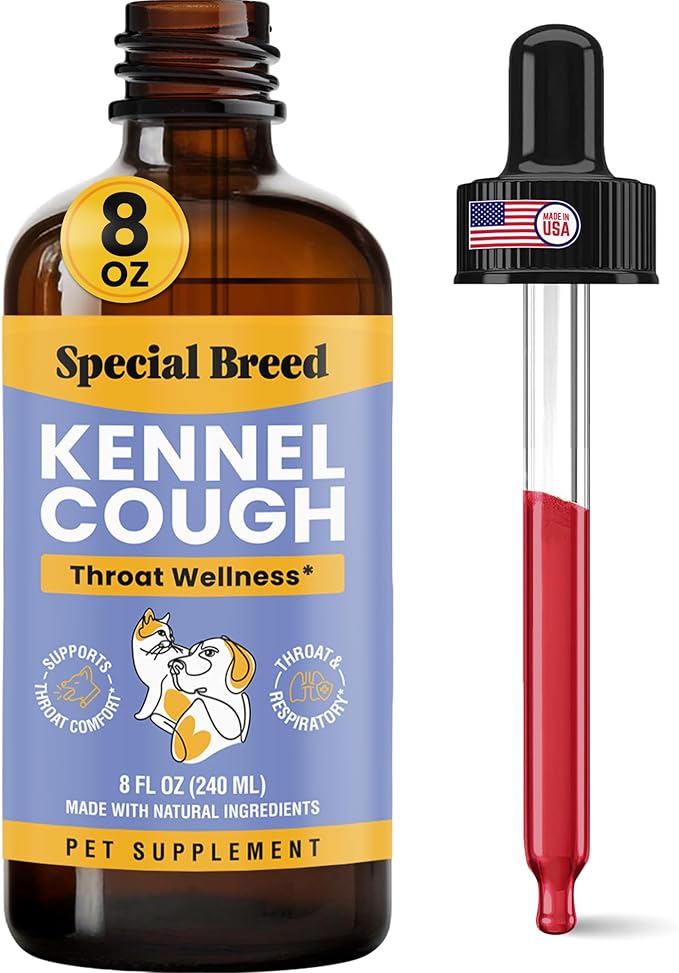 Kennel Cough Support for Dogs & Cats – Helps with Dry, Wet & Barking Cough – Herbal Pet Respiratory & Throat Support, Supports Breathing & Clear Airways – Natural Liquid Supplement – 8oz