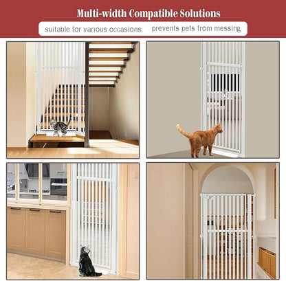Glaf Extra Tall Pet Gate 63" Pressure Mounted Cat Door Safety Metal Cat Gate Adjustable Width Dog Door Auto-Close Dog Gates for Doorways, Stairs, Kitchen, Hallway (White, 29.92-33.46")