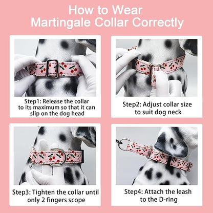 Reflective Martingale Collar for Dogs Nylon Training Collar with No Buckle No Pull Cute Dog Collar for Large Dogs（Pink Cherry，L）