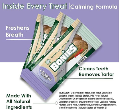 Bonies Natural Calming Formula Large-Sized Single Bone - Contains Chamomile & Lavender, Help Anxiety, Excessive Barking and Trembling, Chicken Flavor, [Large Dog], 1 Bone