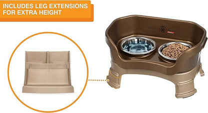 Neater Feeder Deluxe Mess-Proof Elevated Dog Bowls for Small Dogs (Up to 19 lbs), 2 Height Adjustable (6” & 7.5”) No-Spill Raised Dog Bowl Stand, Stainless Steel Food Bowl Set, Made in USA, Bronze