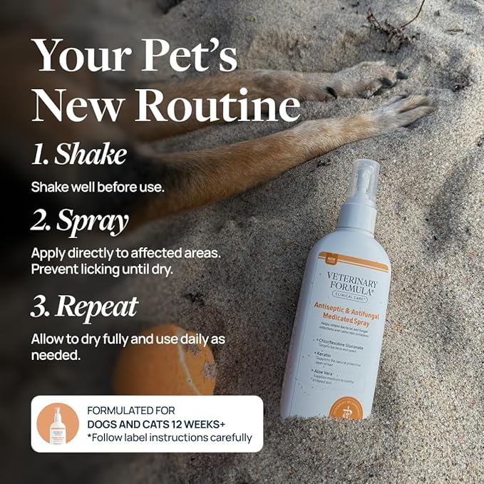 Veterinary Formula Clinical Care Antiseptic and Antifungal Spray for Dogs and Cats - Helps Alleviate Scaly, Greasy, or Red Skin and Supports Skin Prone to Odor Causing Buildup - Pack of 2, 8 oz Each