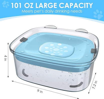 AONKEY 3L Dog Water Bowl No Spill, 101oz Large Spill Proof Dog Bowl Reduce Refill, Anti Splash No Mess Dispenser Dripless Slow Drinking Water Bowl for Sloppy Messy Drinkers (Sky Blue)