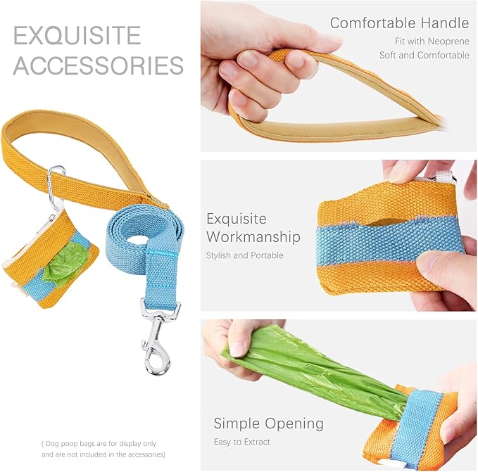No Pull Dog Harness and Leash Set, Dog Collar, Step in Dog Halter Harness with Poop Bag Holder, Adjustable Lightweight Cotton Straps Suitable for Small Medium Large Dogs Outdoor Walking Running Hiking