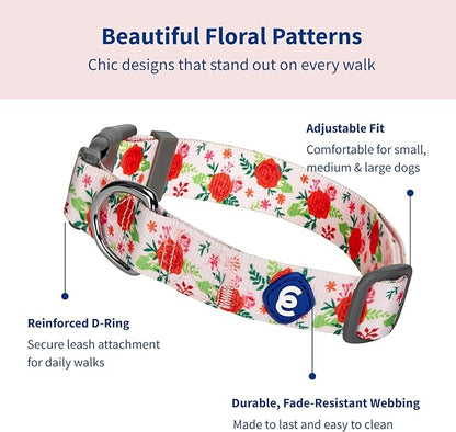 Blueberry Pet Essentials Spring Scent Inspired Garden Floral Adjustable Dog Collar in Baby Pink, Large, Neck 18"-26"