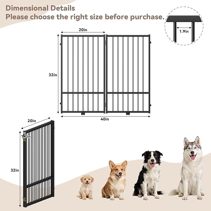 SNUOWU Full Metal Freestanding Dog Gate with Door, 36''Height Foldable Pet Dog Fence for Indoor & Outdoor, 2 Panels Extra Wide Free Standing TallDog Gates for Doorways,House,Stairs,Porch,Deck,Yard