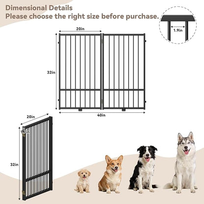 SNUOWU Full Metal Freestanding Dog Gate with Door, 36''Height Foldable Pet Dog Fence for Indoor & Outdoor, 2 Panels Extra Wide Free Standing TallDog Gates for Doorways,House,Stairs,Porch,Deck,Yard