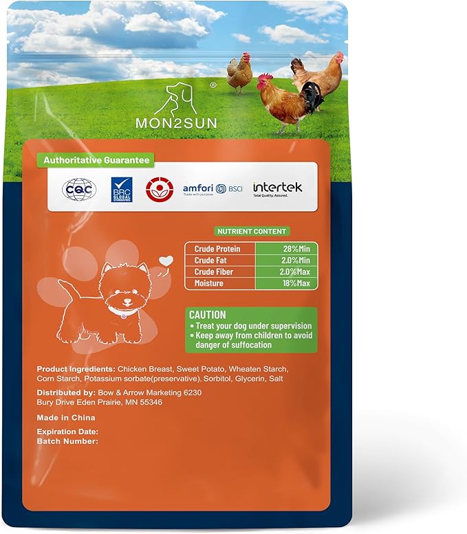 MON2SUN Chicken Wrapped Sweet Potato Dog Treats for All Breeds, Rawhide-Free Soft Chews for Training, No Artificial Colors, 10 oz