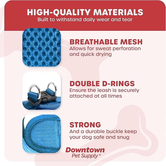 Downtown Pet Supply Step-in Dog Harness – No Pull, Adjustable Padded Mesh with Reflective Trim, Secure Buckle Strap – Comfortable & Breathable Small Dog Harness, Large, Cobalt