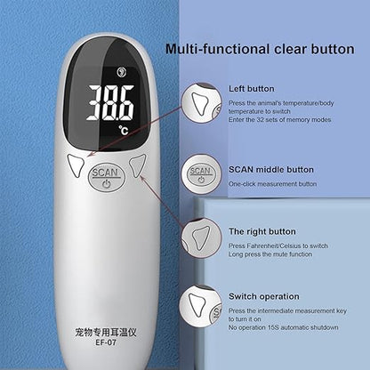 Pet Temperature Monitor – Veterinary Fevers Sensor, Professional Animal Thermometer, Duals Mode Accurate Device with Easy Read Display | Essentiall Health Tool for Cats Dogs Pigs Cows Livestock Use