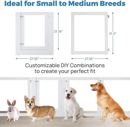 Heavy Duty Clear Acrylic Dog Playpen, 32" Height Transparent Pet Pen, Metal Frame Easy Assemble Kennel Enclosure, Ideal for Small to Medium Dogs, Cats, and Other Small Pets (White, 2 Panels)