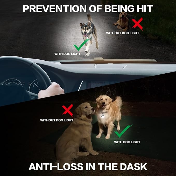BLBS Rechargeable Dog Collar Light -3 Modes Dog Light, IP65 Waterproof Dog Walking Light, 50LM Dog Lights for Night Walking, Running, Camping, Climbing, Bike, 2 Pack