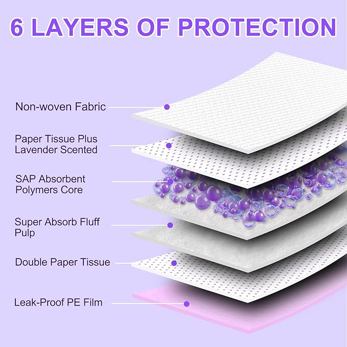 Boscute Lavender Scented Thicken 6 Layers Heavy Absorbent 30"x36" Pet Training Dog Pee Pads, Extra Large Polymer Leak-Proof Quick Dry Puppy Pee Pads, Disposable Pee Pads for Dogs Cats Rabbit 150Counts