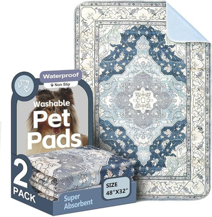 Washable Pee Pads for Dogs 2 Pack Reusable Puppy Training Pads 48"x32" Super Absorbent Waterproof Dog Training Pads, Non-Slip Potty Pads Whelping Pads Litter Mat Pet Supplies - Navy/Mix