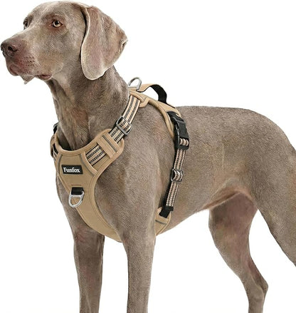 Funfox Dog Harness No Pull, Adjustable Pet Vest Harness, Super Soft Material with Vertical Handle Easy Control, Reflective Night Walking, 2 Leash Clips for XLarge Dogs, Brown, XL