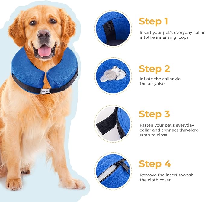 Inflatable Dog Cone for Medium Dog Designed for Comfortable Post-Surgical Recovery Ultra-Soft Comfort Unblocked View No Disruption to Dog's Daily Life