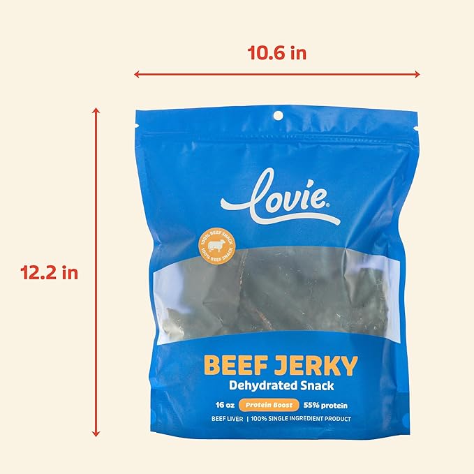 Lovie Beef Lung Dog Treats - Dehydrated Air Dried Soft Bites, Single Ingredient, Protein Rich, 16 oz (Beef Jerky)