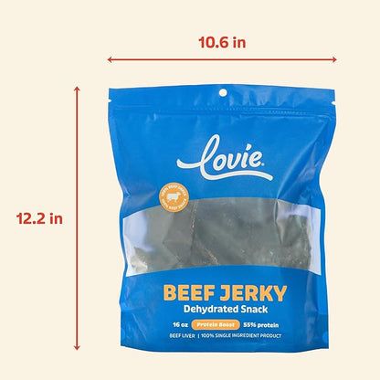 Lovie Beef Lung Dog Treats - Dehydrated Air Dried Soft Bites, Single Ingredient, Protein Rich, 16 oz (Beef Jerky)