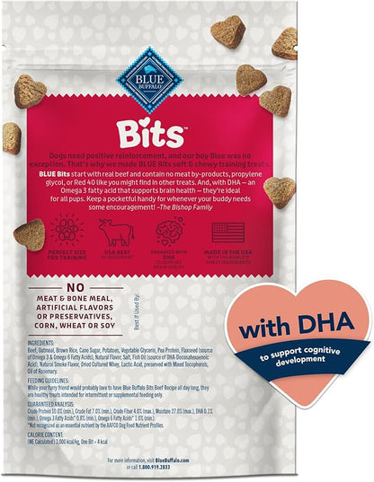 Blue Buffalo Bits Soft Dog Treats for Training,Made with Natural Ingredients & Enhanced with DHA,Beef Recipe,4-oz Bag,(Pack of 2)