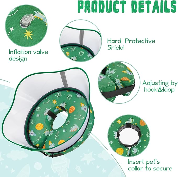 Elevated Inflatable Dog Cone Collar to Stop Licking, Dog Donut Collar After Surgery, Soft Pet Cone Alternative for Small Medium Large Dogs