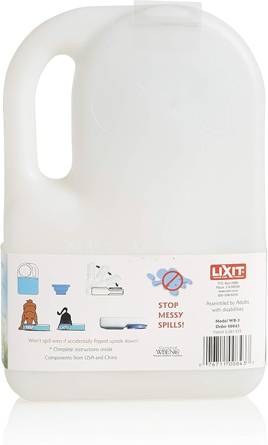 Lixit® Water Boy Portable Travel Dog Bowl - 3 Quart Spill Free Self Filling Pet Water Bowl - Made in USA (White, 2 Pack)
