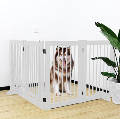 Dog Gate Indoor, Pet Gates for Doorways No Drilling, Freestanding Dog Gates, Foldable Pet Gate, Wooden Gates for Dogs Indoor- 4 Panel - 30" (White, 4 Panel - 30")