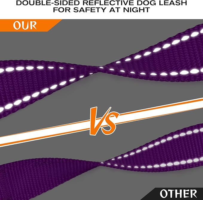 Joytale Dog Leash Heavy Duty for Large Dogs that Pull, Double Handle for Traffic Control, Double-Sided Reflective Leashes for Large Medium Dogs Night Safety, 6FT, Purple