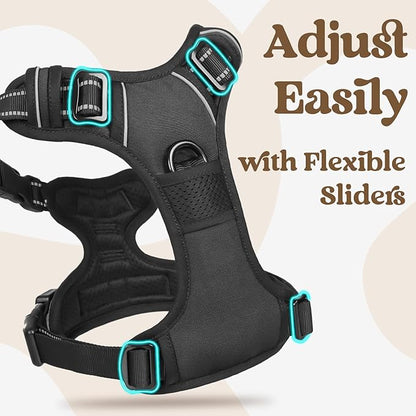 rabbitgoo Dog Harness Medium Sized, No Pull Pet Harness with 3 Buckles, Adjustable Soft Padded Vest with Control Handle, Walking Reflective Pet Vest for Medium Dogs, Black, M