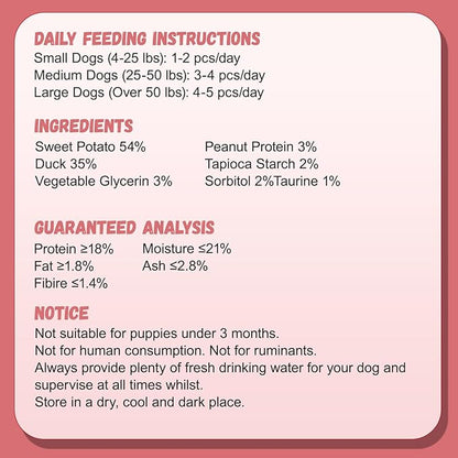 Pawmate Duck Double Purple Sweet Potato Wraps Dog Treats, Healthy Low Fat Dog Jerky High Protein for Training Treats Snacks, Chewy for Small Medium Large Dogs 12-15 Counts