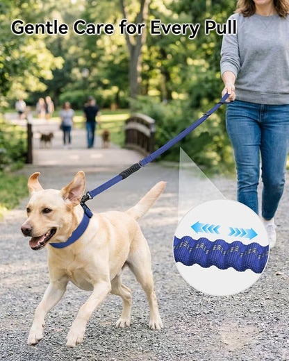 Joytale Tactical Dog Leash Heavy Duty, 4-6FT Shock Absorbing Bungee Lead with 2 Padded Handle, Metal Carabiner Clip, Car Seatbelt, Strong No Pull Leash for Medium Large X-Large Dogs, Navy Blue
