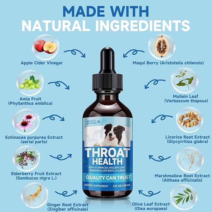 Throat & Respiratory Support for Dogs & Cats – with Marshmallow Root, Mullein Leaf & Licorice – Natural Herbal Formula – 4 fl oz