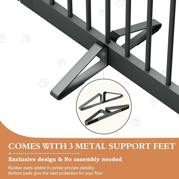 PUPETPO Freestanding Dog Gate with Door, Pet Gate for Stairs, 80 inch Wide Pet Barrier Indoor, Dog Fences Indoor, Support Feet Included, 4 Panels, 24" Tall, Grey