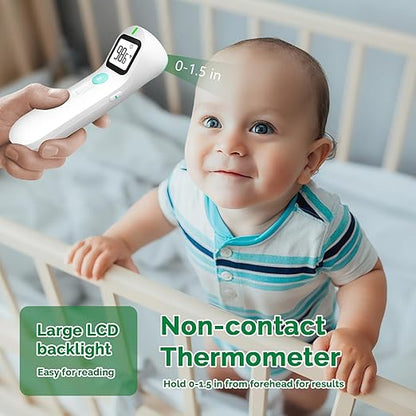 Greetmed No Touch Forehead Digital Thermometer for Adults, Kids with Fever Alarm, 1s Instant Reading Large LCD Display, Multi-Mode Object Temperature (Batteries Included)
