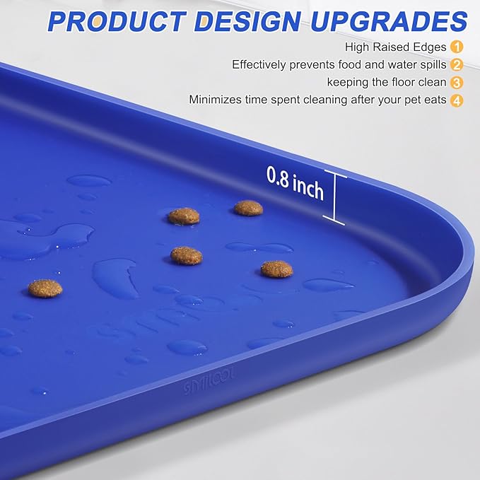 SMILOOL Silicone Pet Feeding Mat with Raised Edge for Food and Water, Dog Bowl Mats, Cat Bowls Placemat with High Lip for Floor Waterproof, Rubber Tray for Cats and Dogs 24 x 16 x0.8 Navy Blue