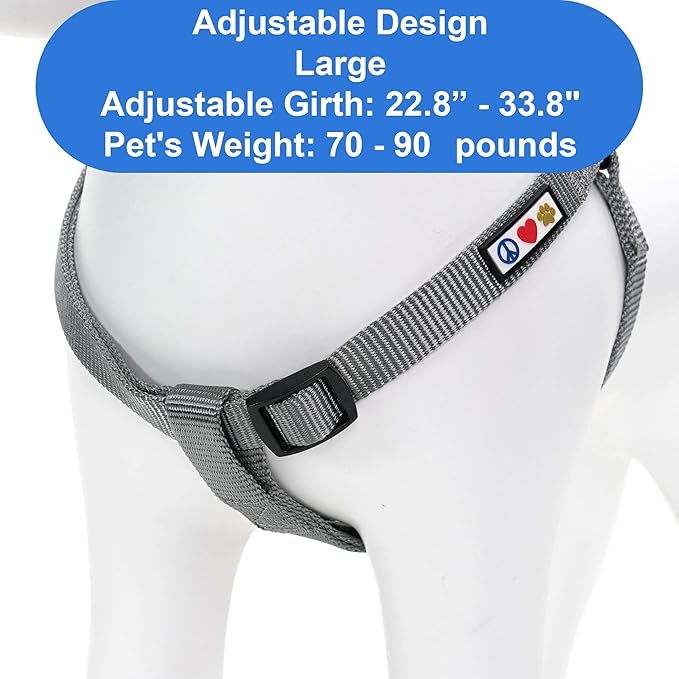Pawtitas Solid Step-in Dog Harness – Adjustable No-Pull Vest for Puppies to Seniors, Safe & Comfortable L Grey