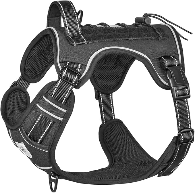 CBBPET Tactical Dog Harness for Small Medium Large Dogs No Pull Adjustable Harness Training Easy Control Pet Vest,Reflective Working Training (Black M(Neck:17-26,Chest:24-36))