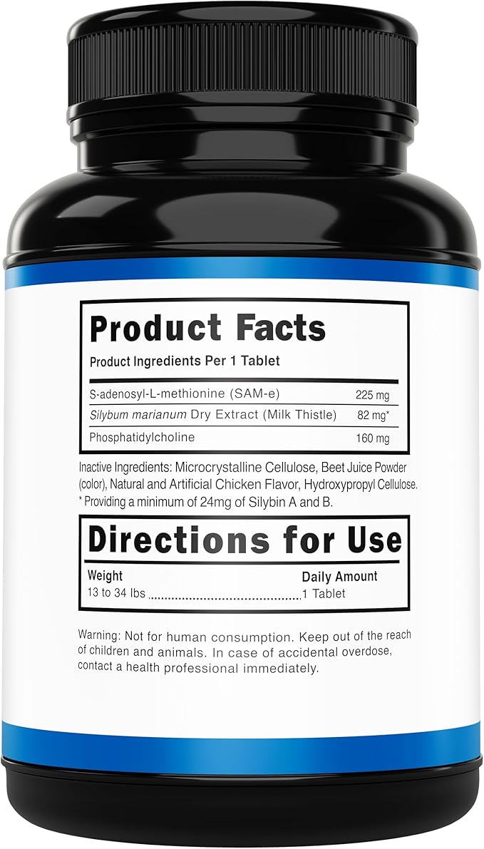 Liver Support Supplement for Medium Dogs with Silymarin (SAMe & Silybin) S-Adenosyl-L-methionine (SAM-e) & Silybum (Milk Thistle) Dog Liver Supplement - 3rd Party Tested, Non GMO - 30 Chewable Tablets