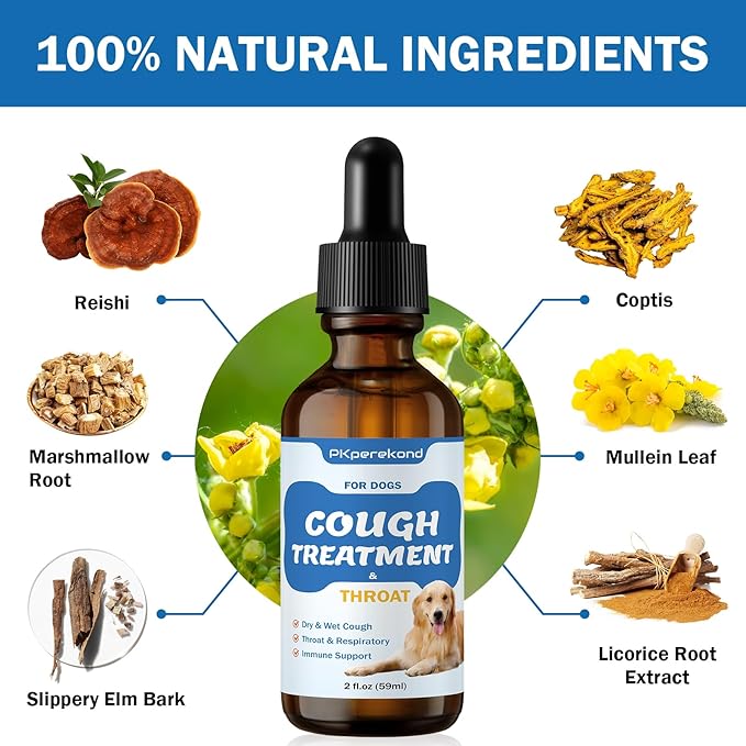 Cough Treatment for Dogs - Relives Sore Throat, Dry & Wet Cough - Trachea Collapse and Respiratory Support - Immune Supplement for Dogs - Natural Herbal Remedy 2 oz