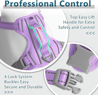 BARKBAY Dog Harness No Pull Oxford with ID Tag Pocket - Heavy Duty, Reflective, Easy Control for Large Dogs(Violet Purple Oxford,L)