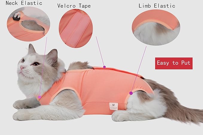 Cat Recovery Suit Female Kitten Onesie for Cats After Surgery Female Spay Surgical Abdominal Wound Skin Diseases Cone Collar Soft Alternative Wear (Orange, L)