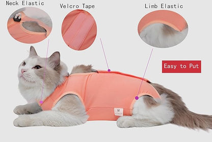 Cat Recovery Suit Female Kitten Onesie for Cats After Surgery Female Spay Surgical Abdominal Wound Skin Diseases Cone Collar Soft Alternative Wear (Orange, L)